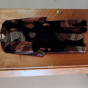 Kembali Tribal Print Long Sleeve Open Front Kimono Duster Black Brown Cream OS